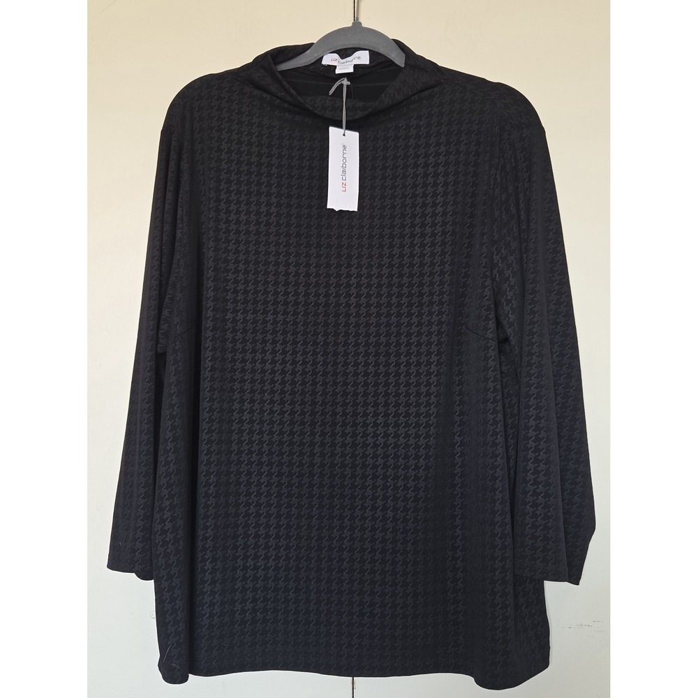 NWT Liz Claiborne Plus XXL Black Houndstooth Mock Turtleneck Long Sleeve